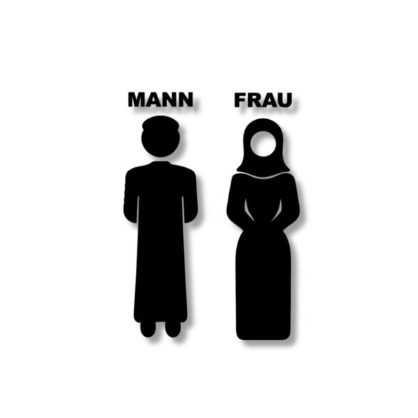 Silhouetten von Mann und Frau mit Beschriftung, symbolisieren Geschlechterunterschiede.