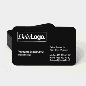 Dein Logo auf personalisierten Visitenkarten für professionelle Markenpräsenz.