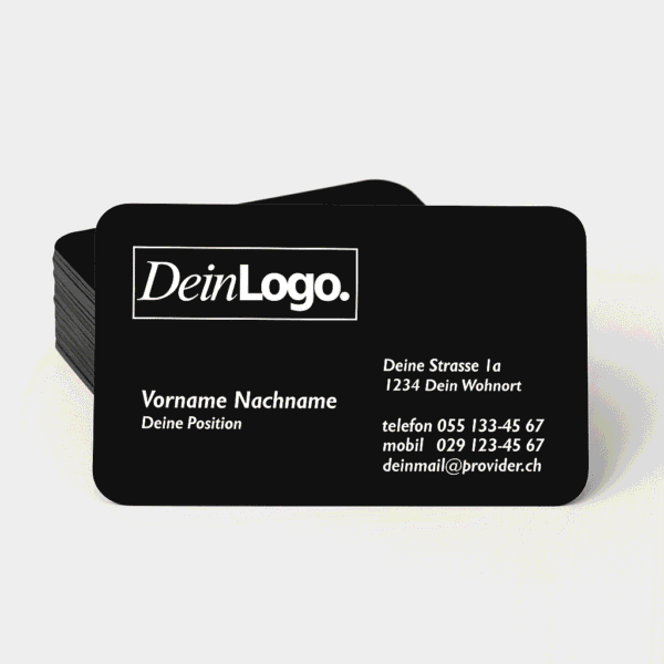 Dein Logo auf personalisierten Visitenkarten für professionelle Markenpräsenz.