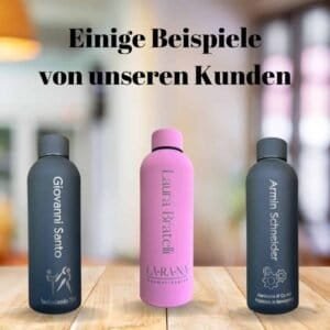 Personalisierte Edelstahl-Trinkflaschen mit Kundenlogos für Firmen und Events.