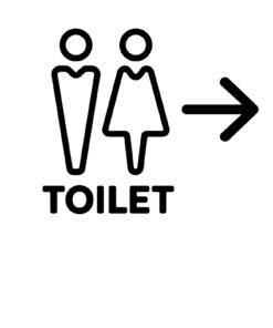 Toilettenschild mit Pfeil - aus 3 mm Acryl, selbstklebend