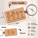 Hochwertiges personalisiertes Holz-Schlüsselanhänger mit Familienname und Kinderzeichnungen. Perfekt.