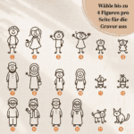 Verschiedene handgezeichnete Figuren für Gravur, bis zu 4 pro Seite.